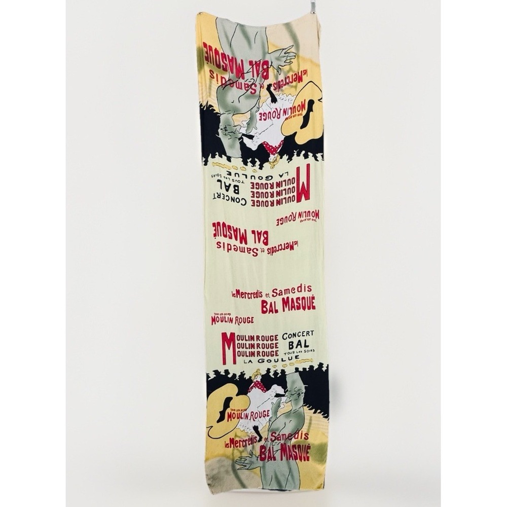 VTG Moulin Rouge Toulouse-Lautrec Double Print Silk Scarf Long Rectangle 18.5x64